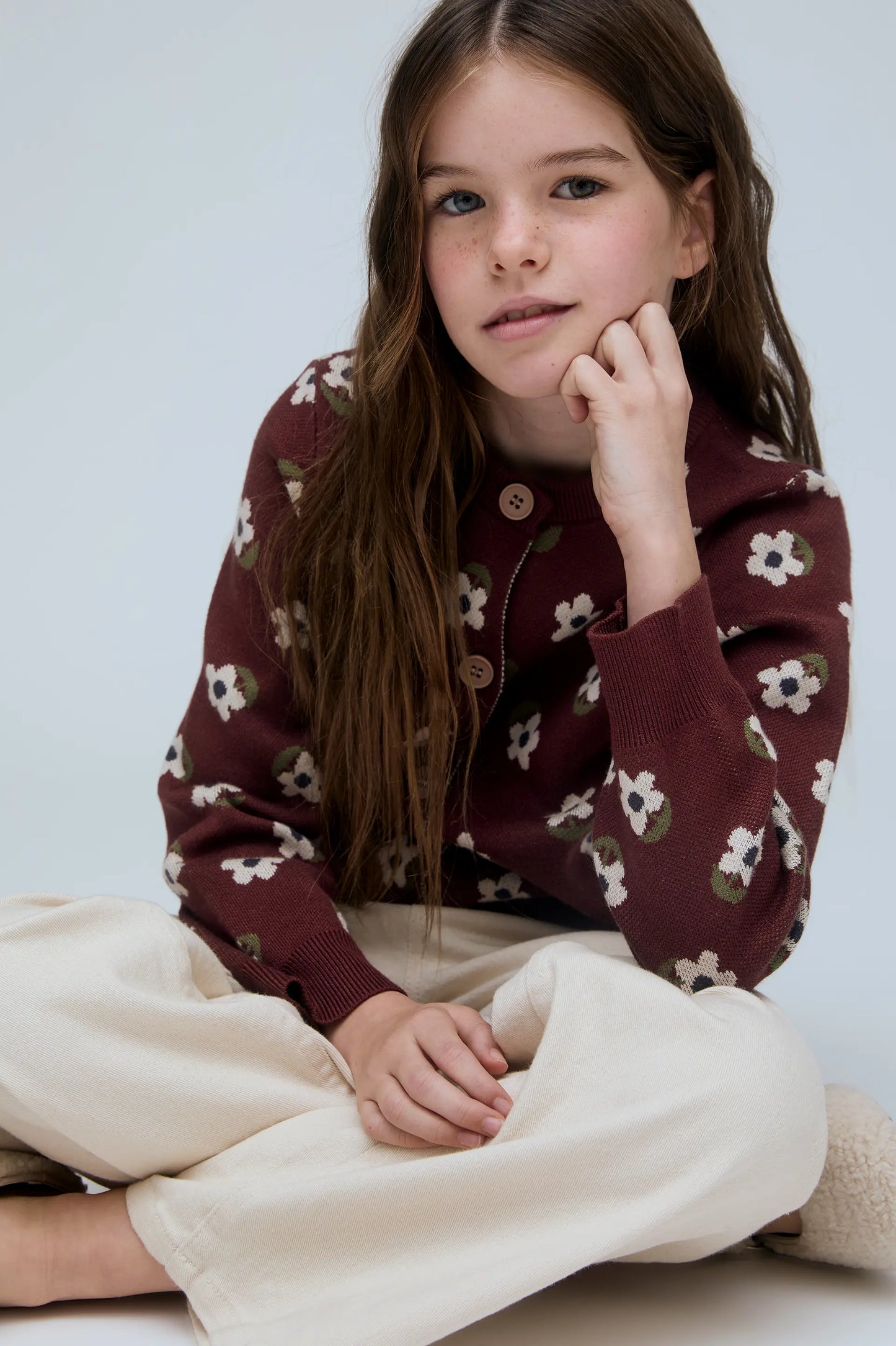 Cardigan in maglia da bambina con stampa Santini