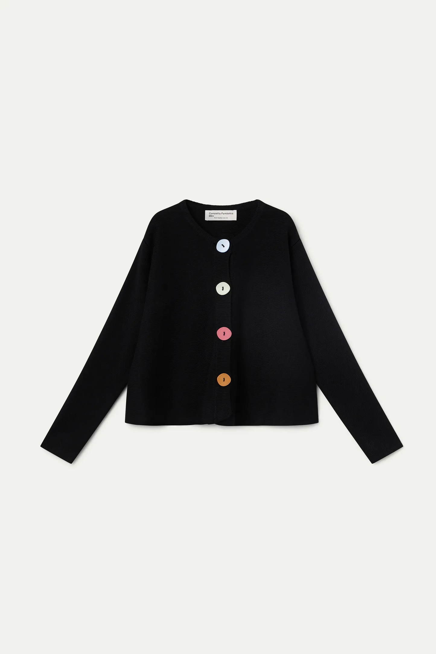 Girl's black cardigan with multicolored buttons