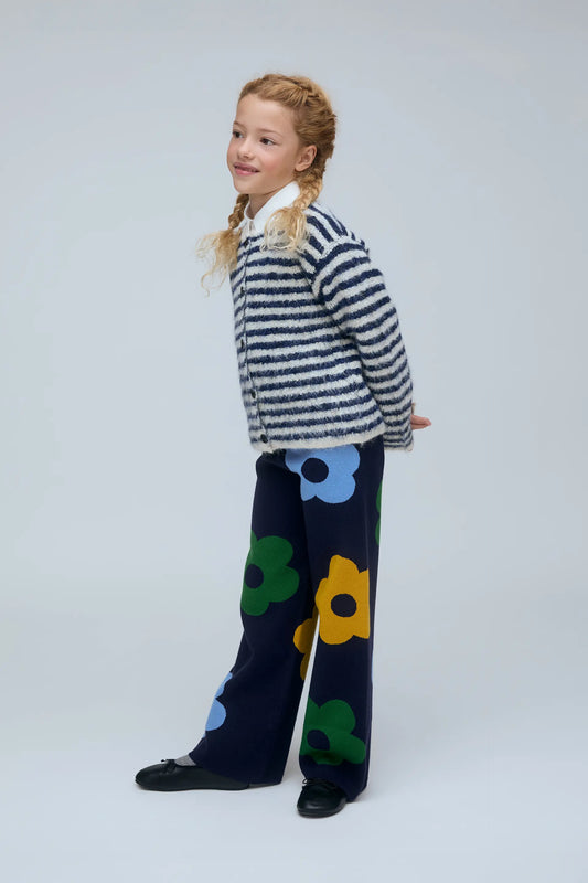 Cárdigan unisex con estampado de rayas blanco y azul