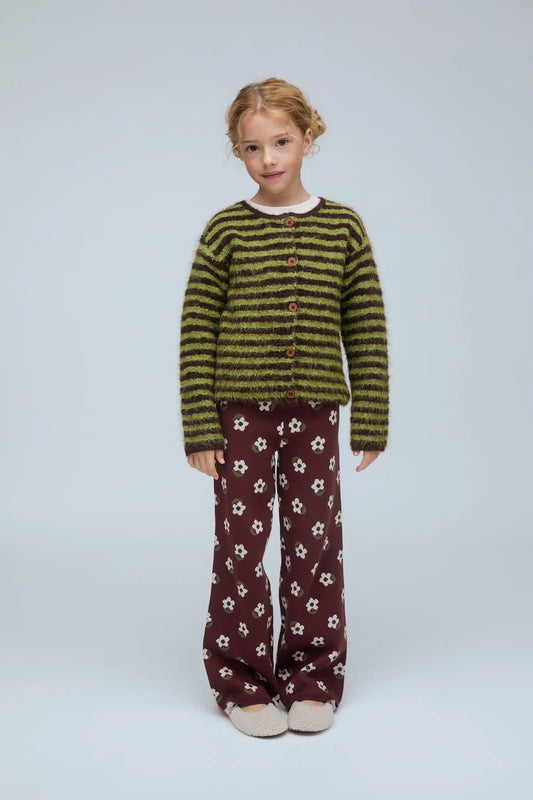 Cárdigan unisex con estampado de rayas verde y marrón
