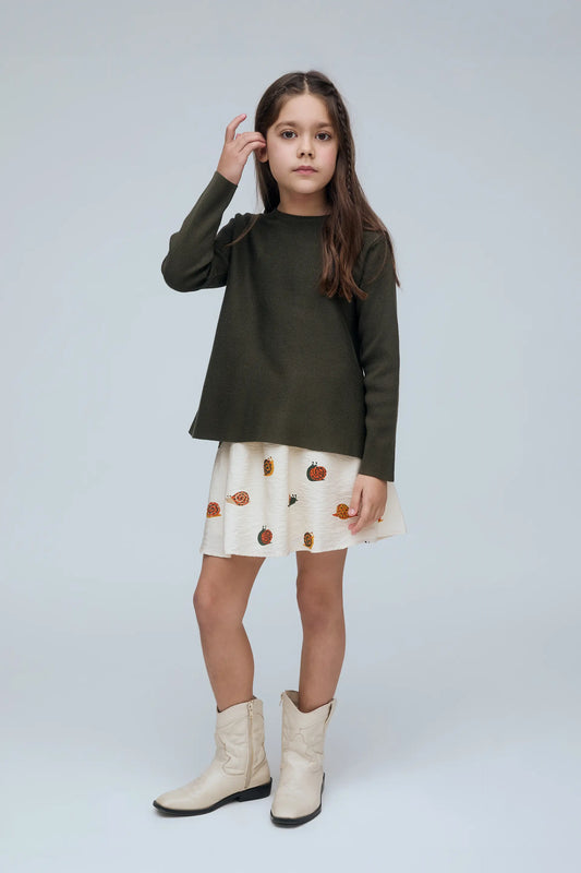 Jersey de niña mezcla algodón verde oscuro