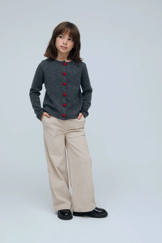Cardigan bambina grigio scuro con bottoni a cuore