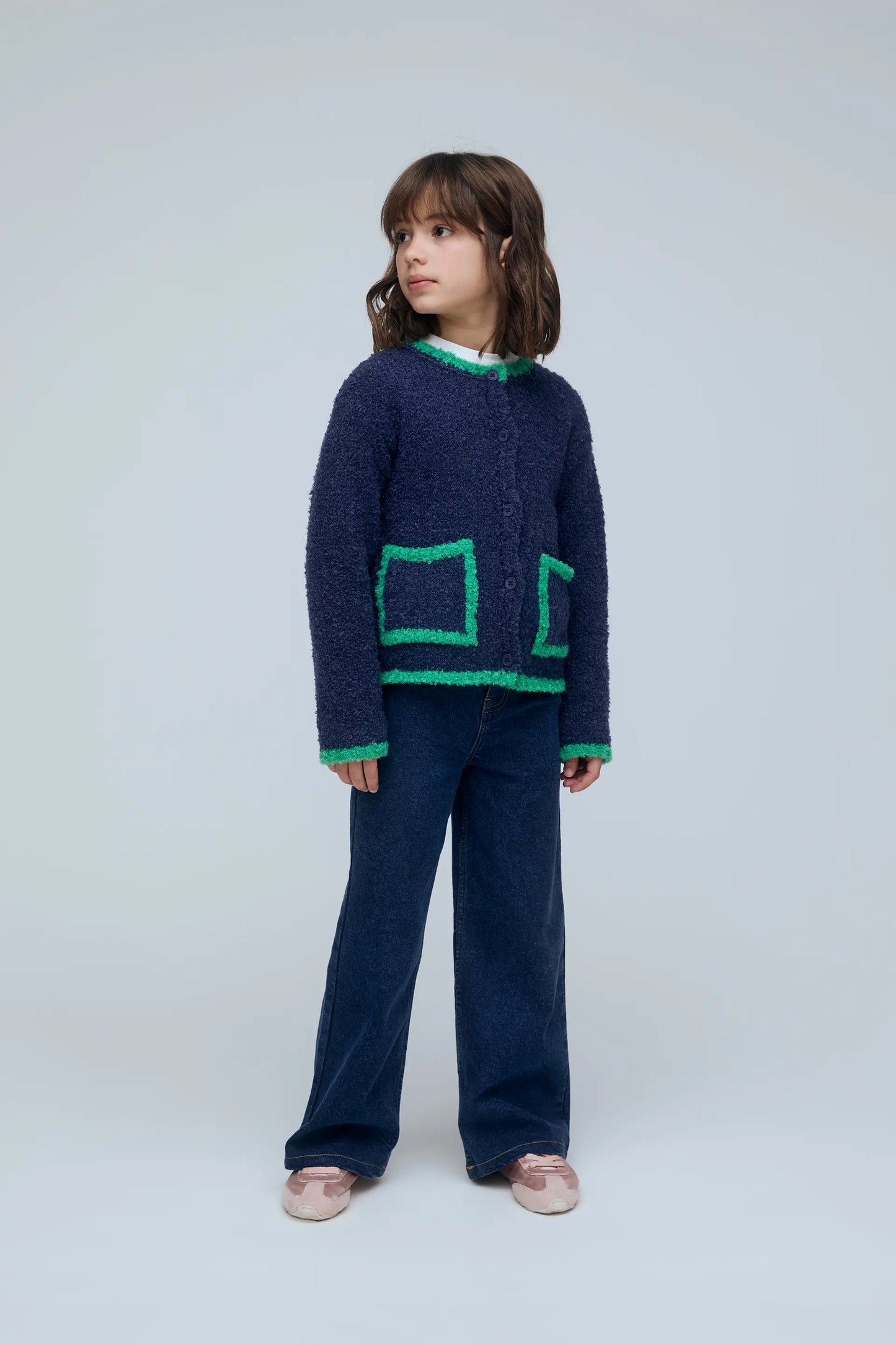 Cárdigan de niña azul marino y verde