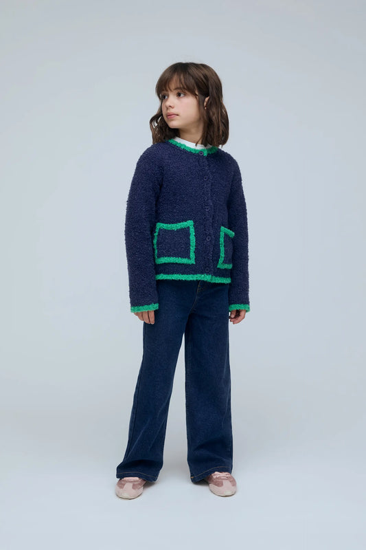 Cárdigan de niña azul marino y verde