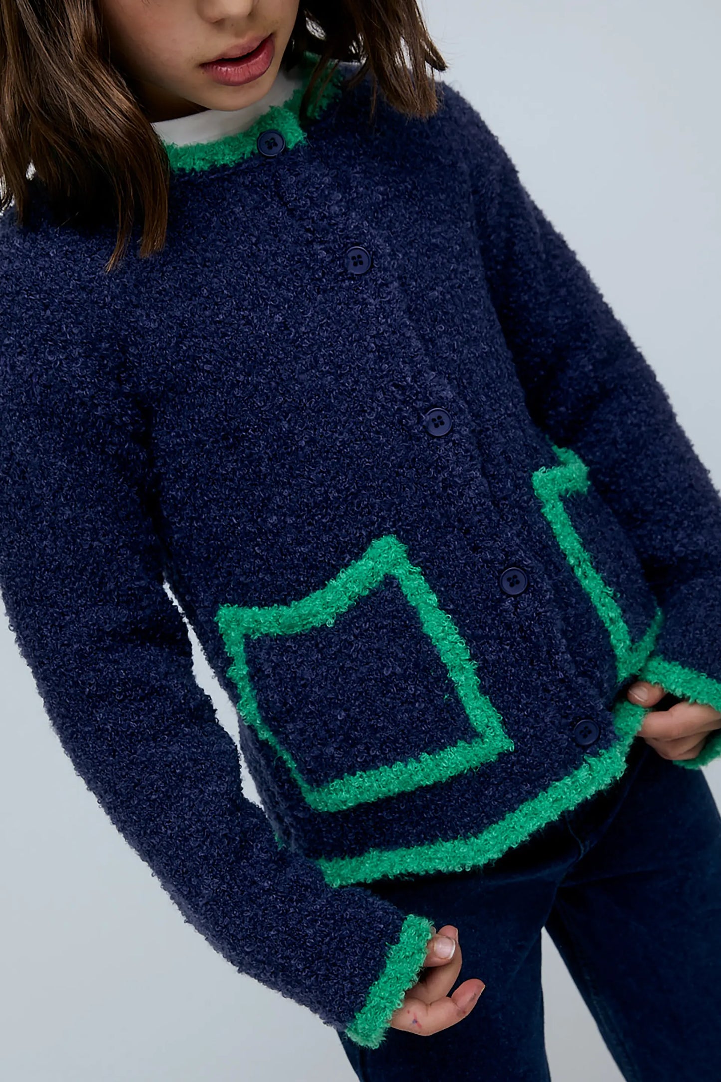Cárdigan de niña azul marino y verde