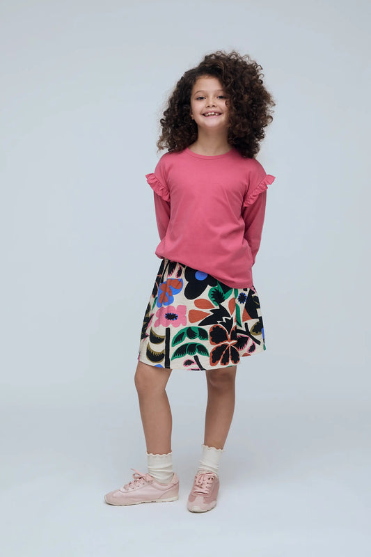 Girls' 100% cotton pink T-shirt with ruffles