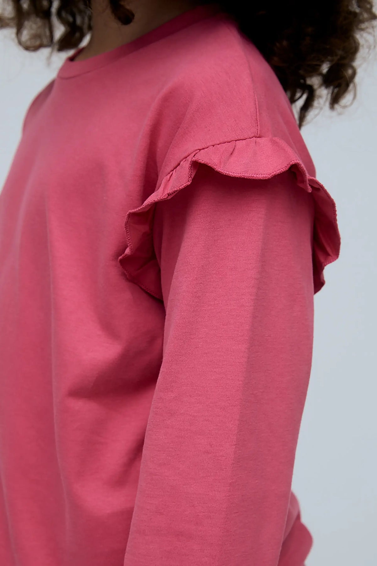 Girls' 100% cotton pink T-shirt with ruffles