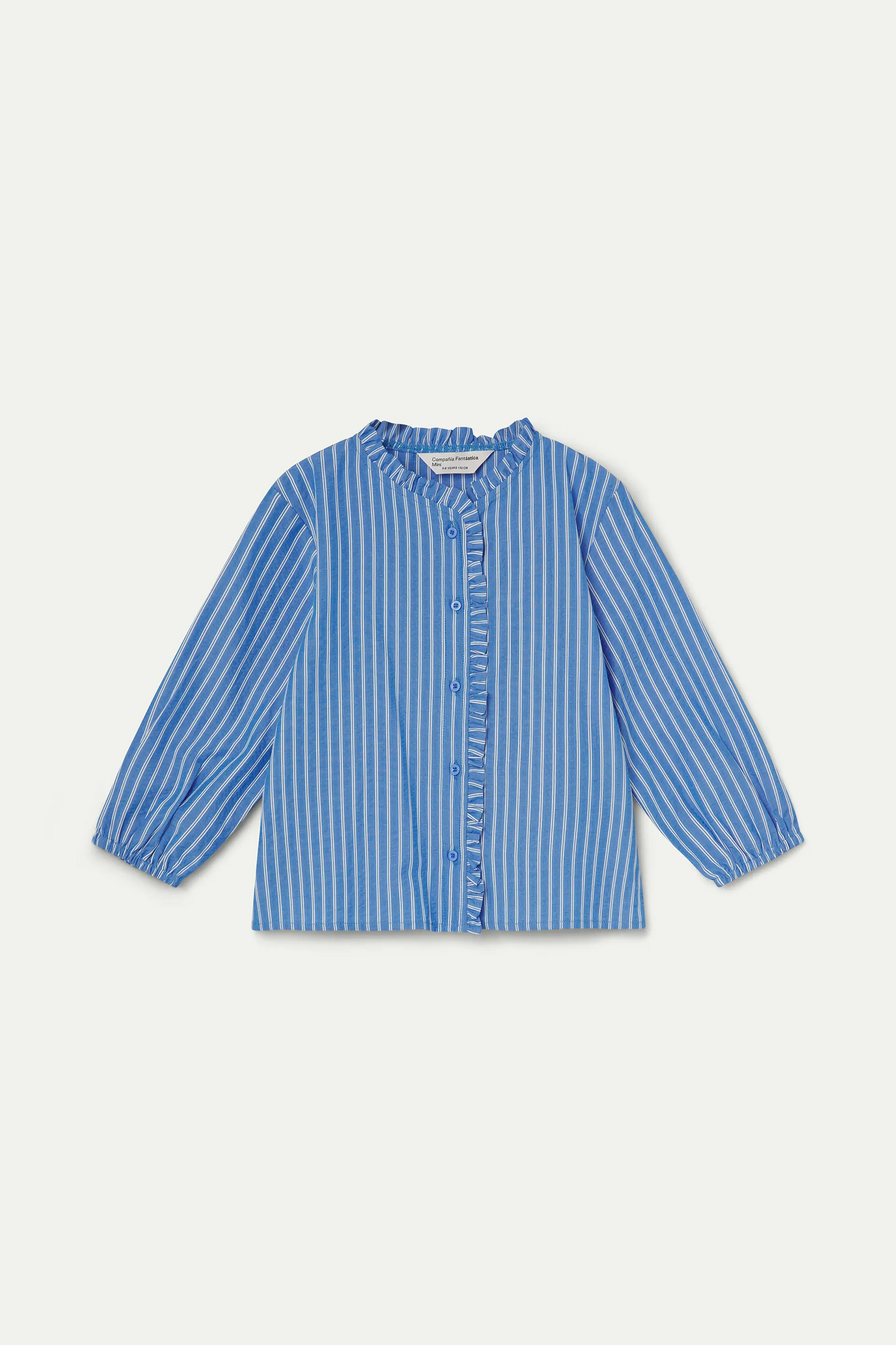 Camisa de niña mezcla algodón con estampado de rayas azul y blanco