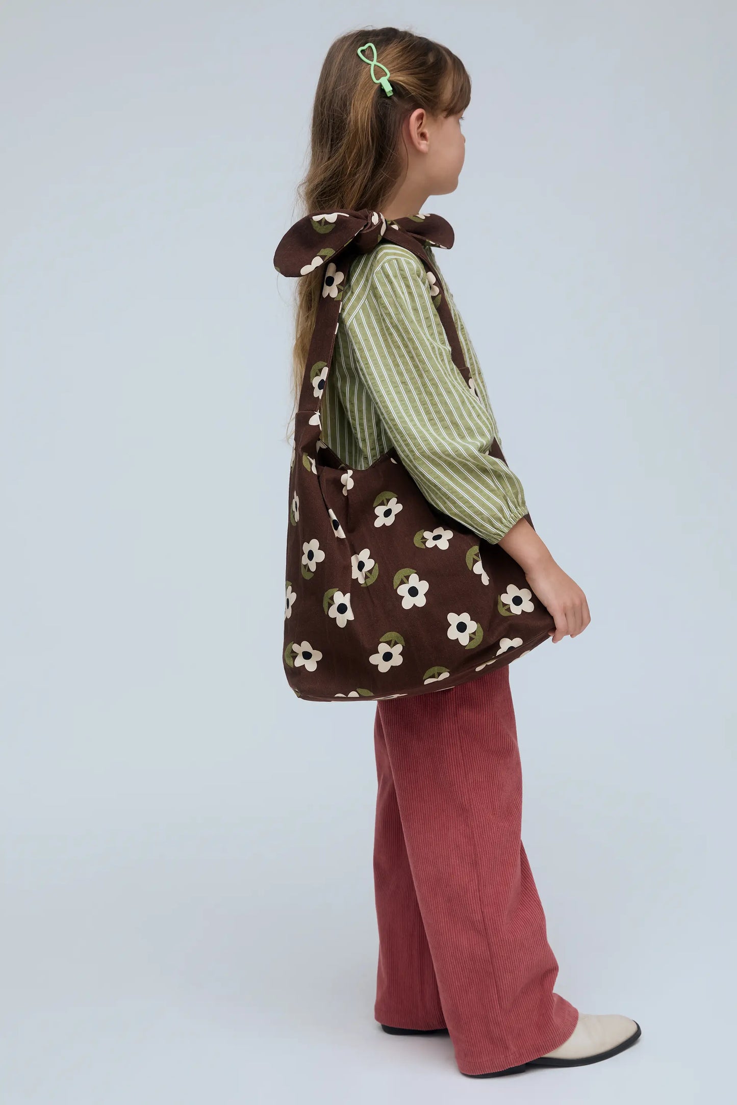 Camisa de niña con mezcla algodón con estampado de rayas verde y blanco