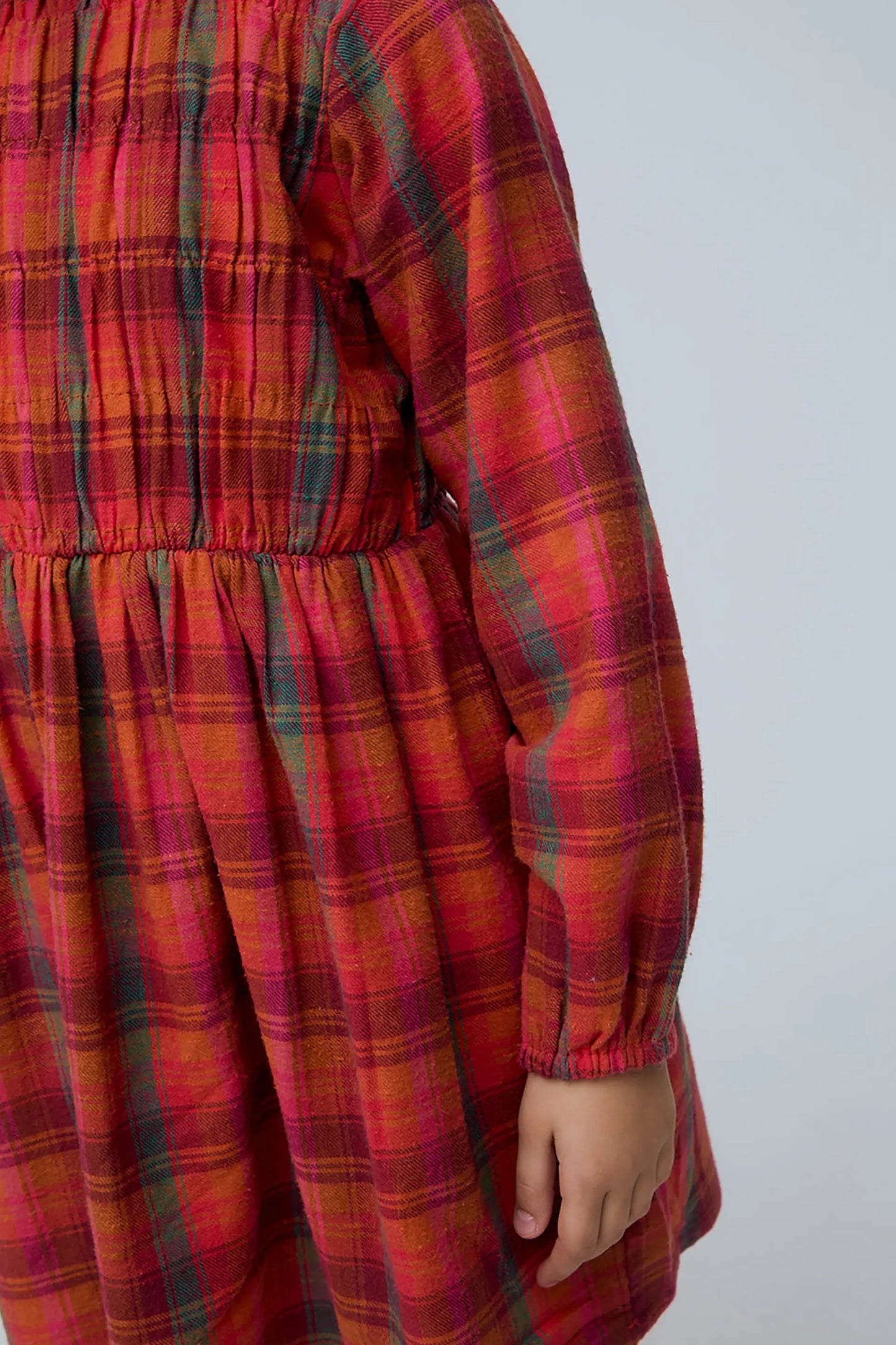 Girls' 100% cotton dress with pink plaid print
