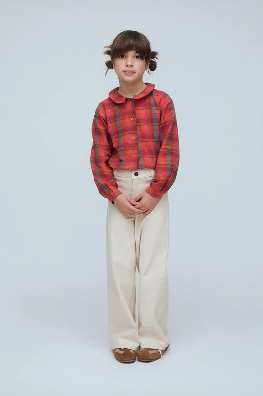 100% cotton girl's shirt with pink plaid print