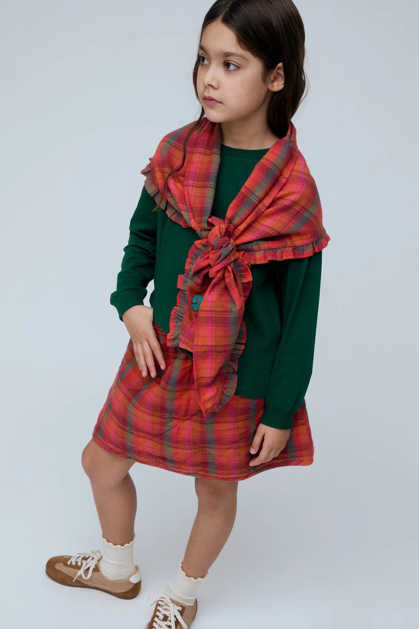 Girl's 100% cotton pink checked skirt