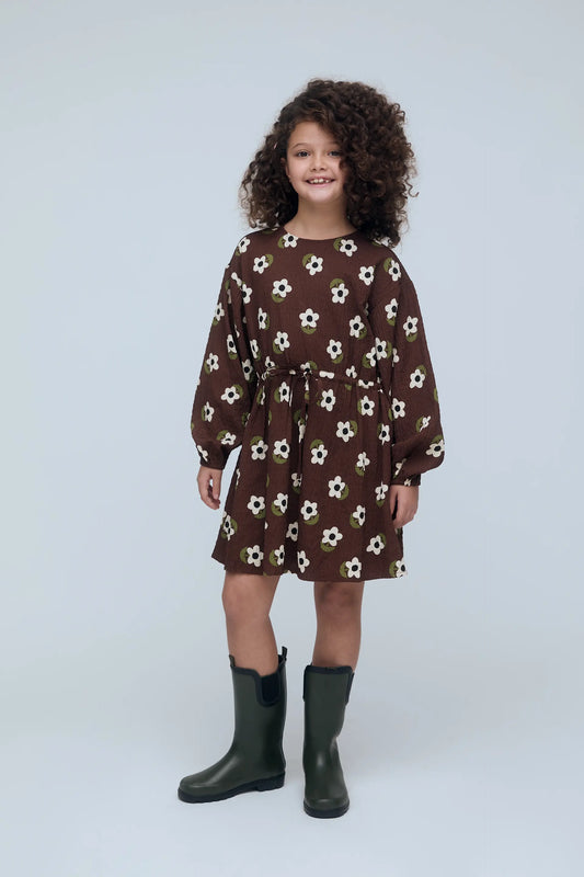 Girl's short tie-back dress with Santini print