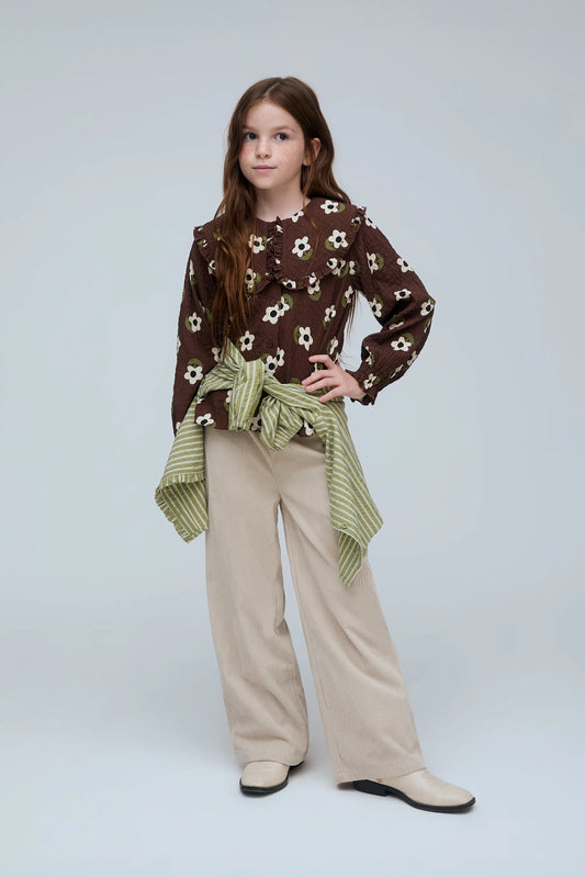 Girl's Santini print Peter Pan collar shirt
