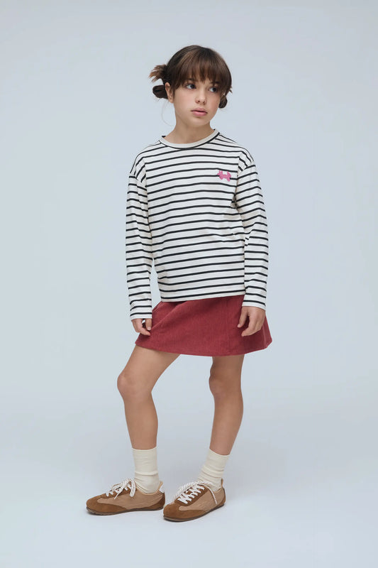 Girl's 100% cotton T-shirt with black and white stripe print