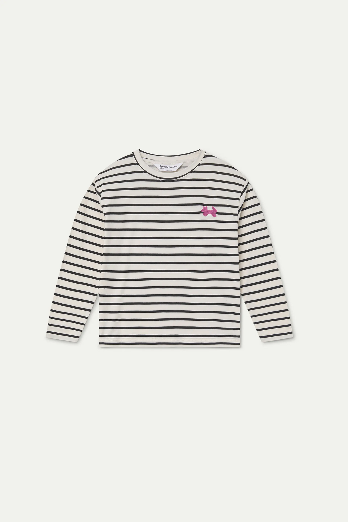 Girl's 100% cotton T-shirt with black and white stripe print