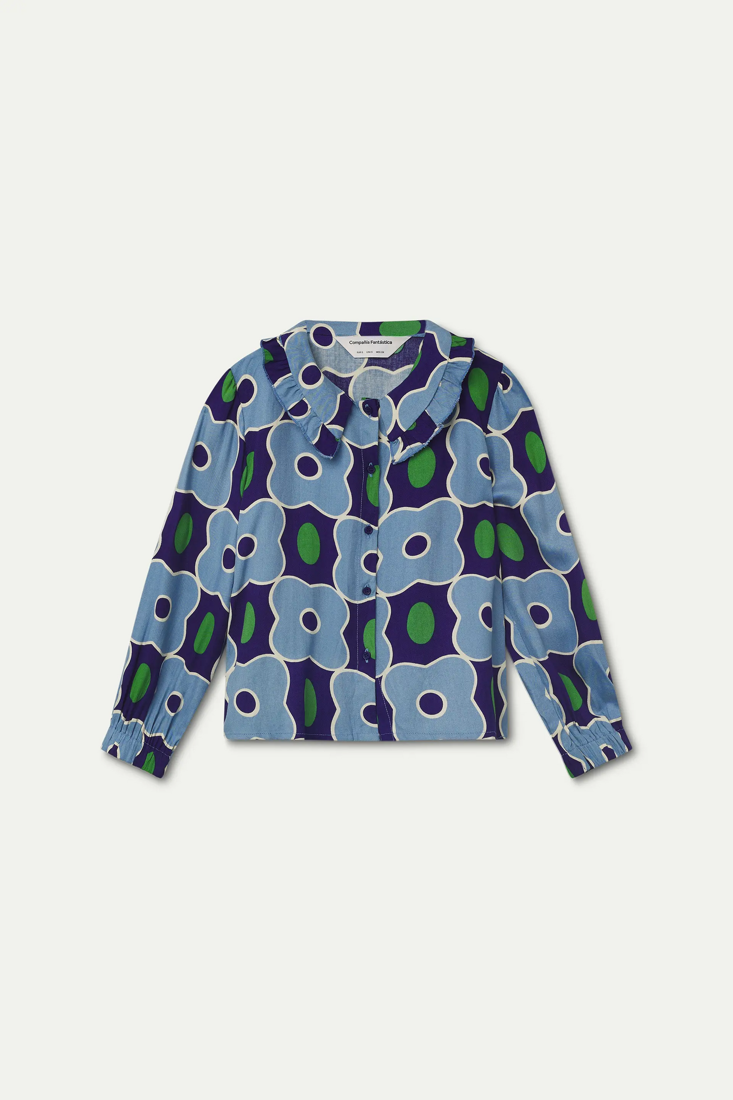 Girls' Peter Pan collar shirt with Inverness print