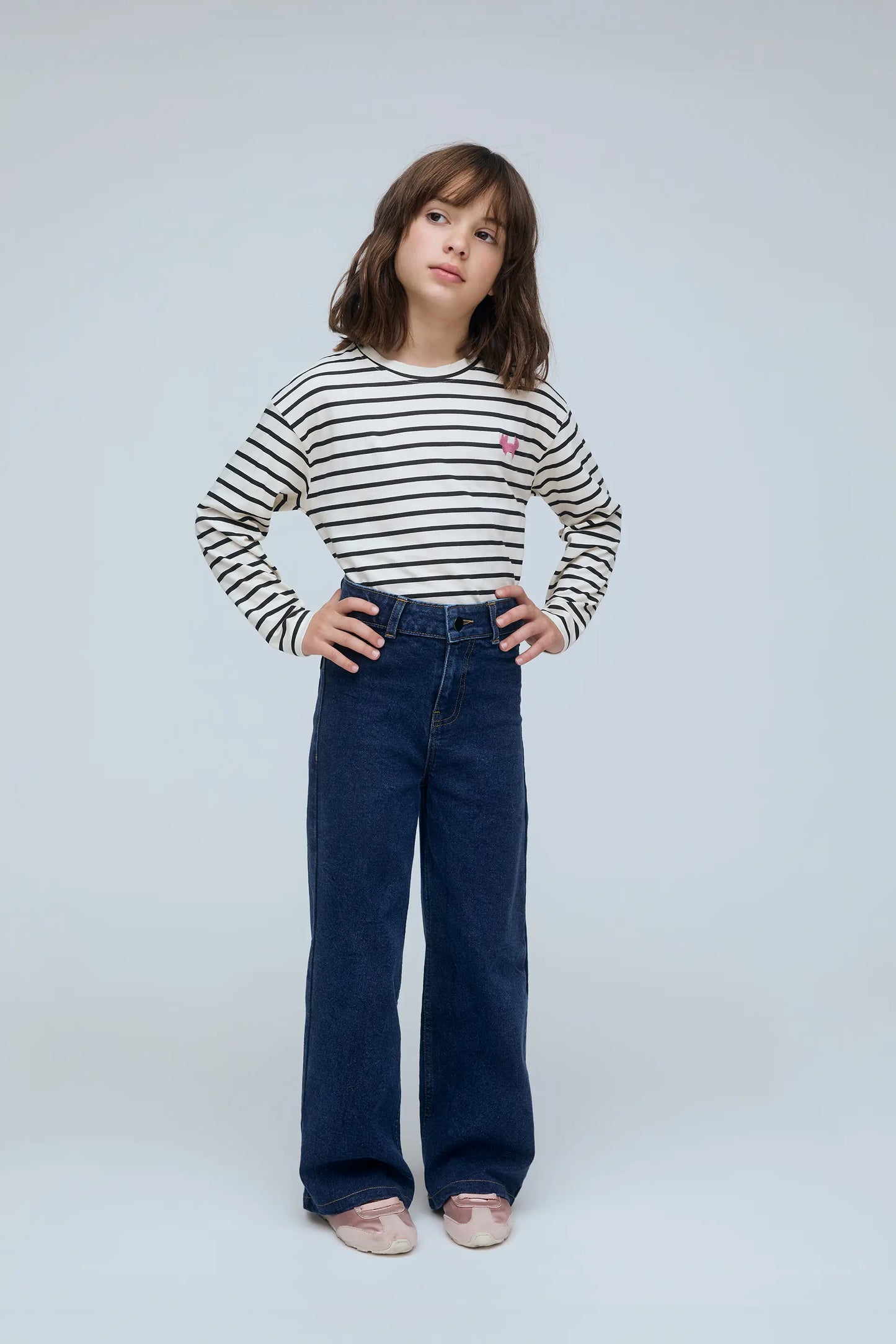 Jeans bambina blu navy con tasche a cuore