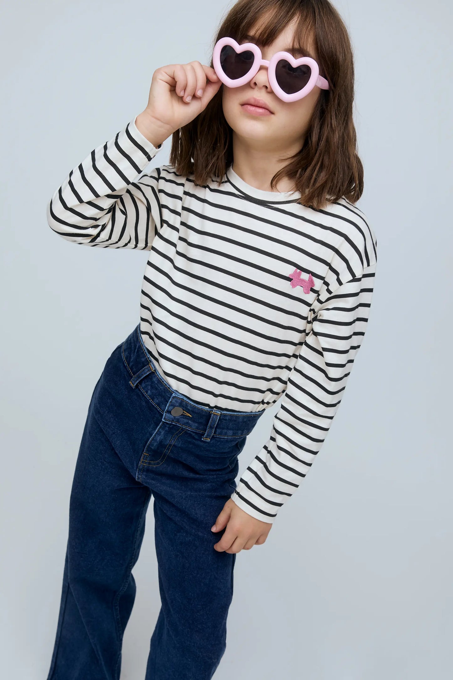 Jeans bambina blu navy con tasche a cuore