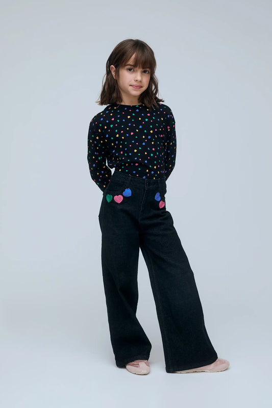 Pantalón vaquero de niña con bordado Candy