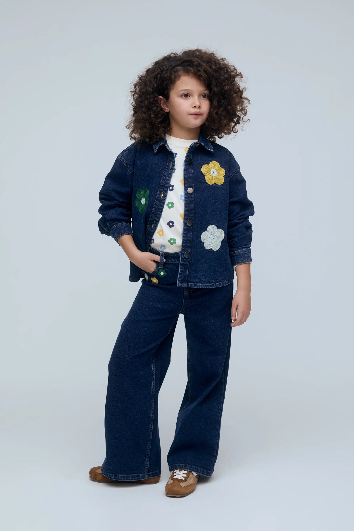 Girl's denim overshirt with Euphonia embroidery