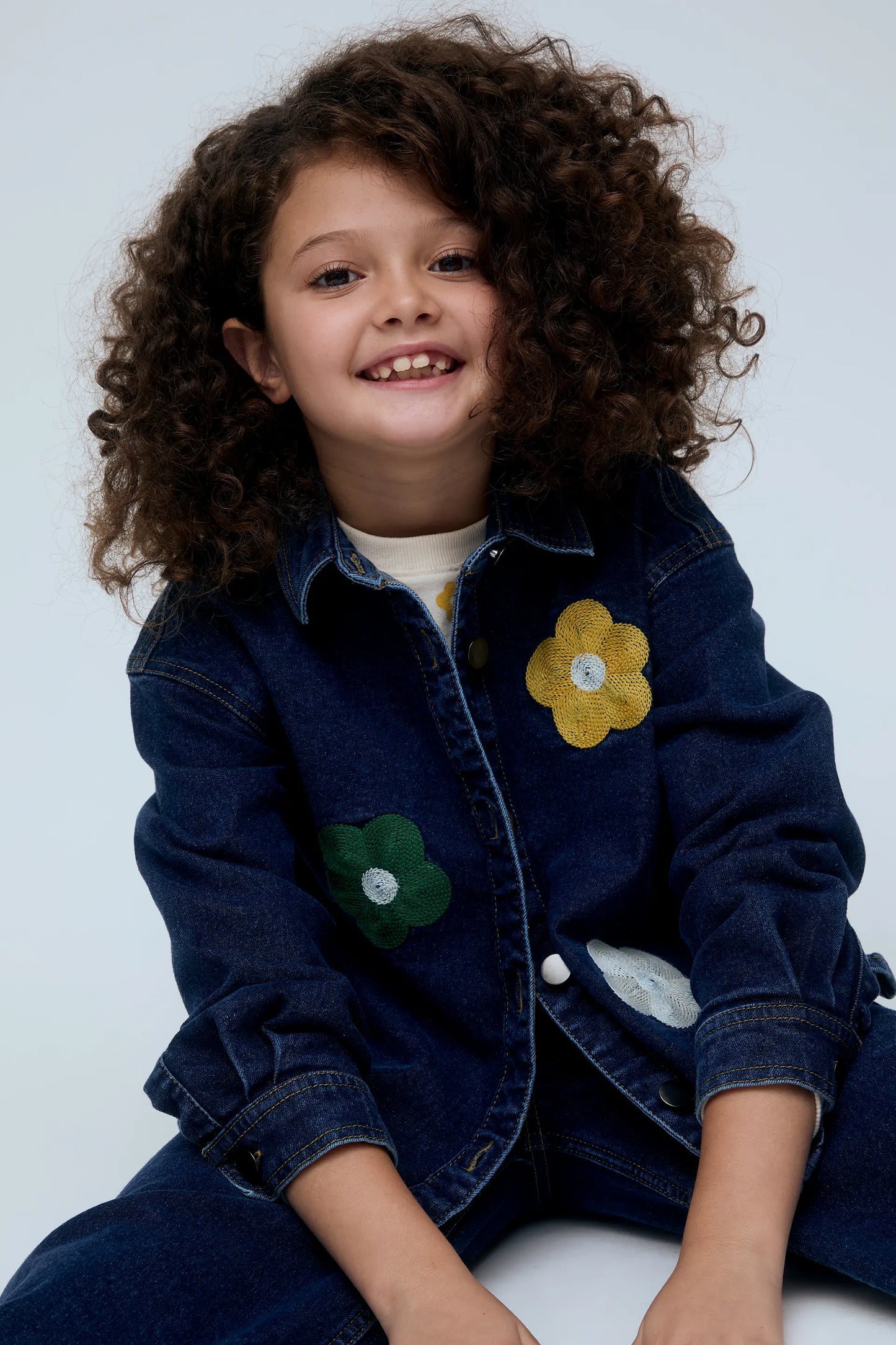 Girl's denim overshirt with Euphonia embroidery