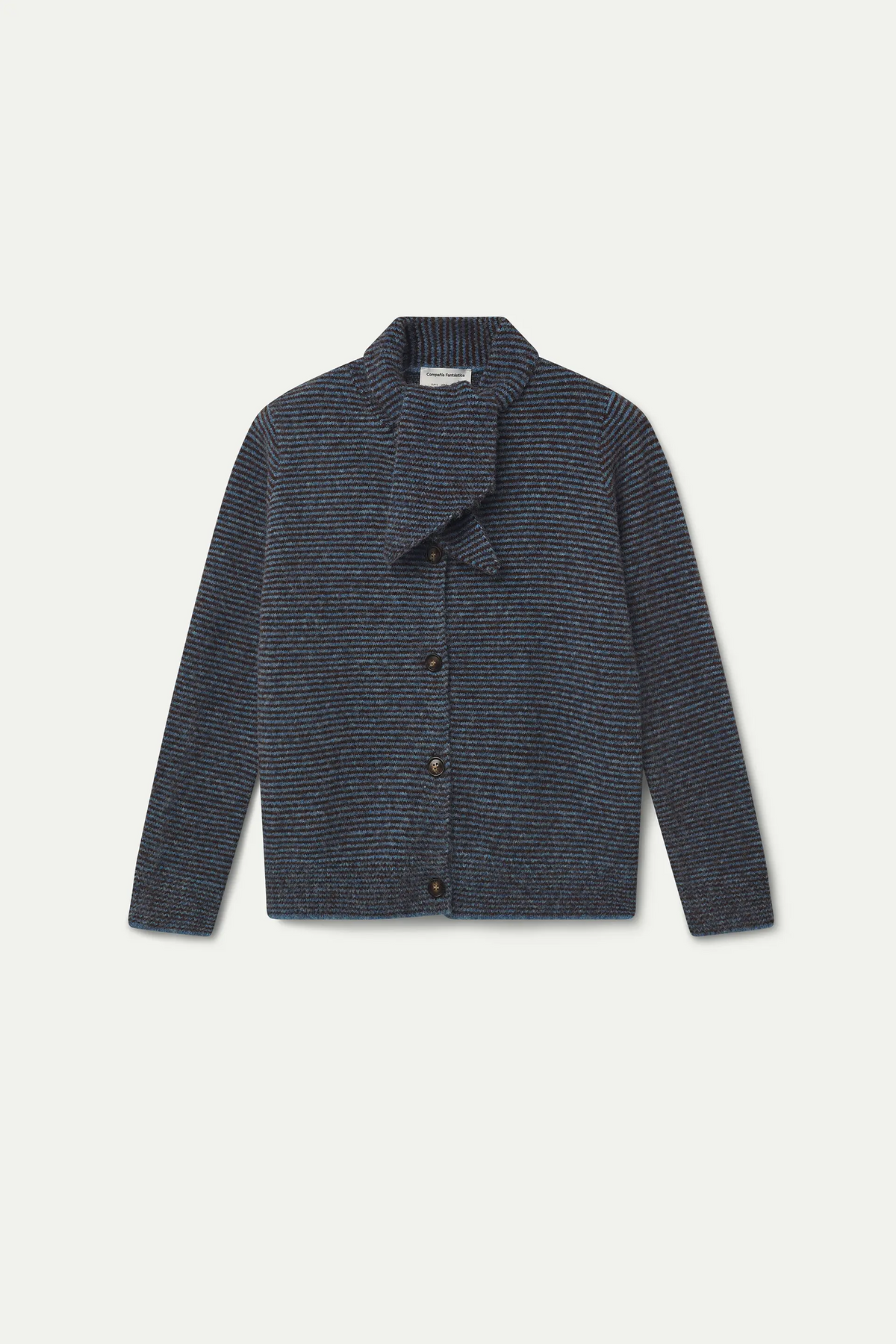 Blue and brown striped knit cardigan