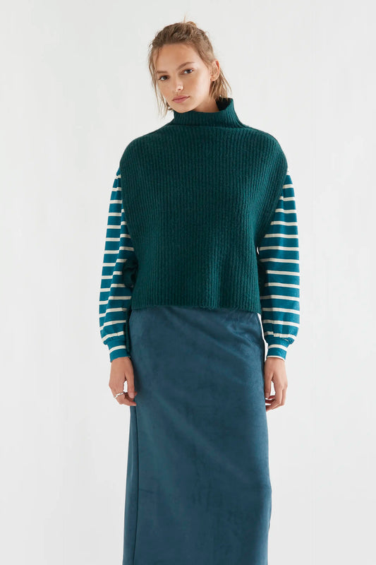 Dark green high-neck wool blend knit vest