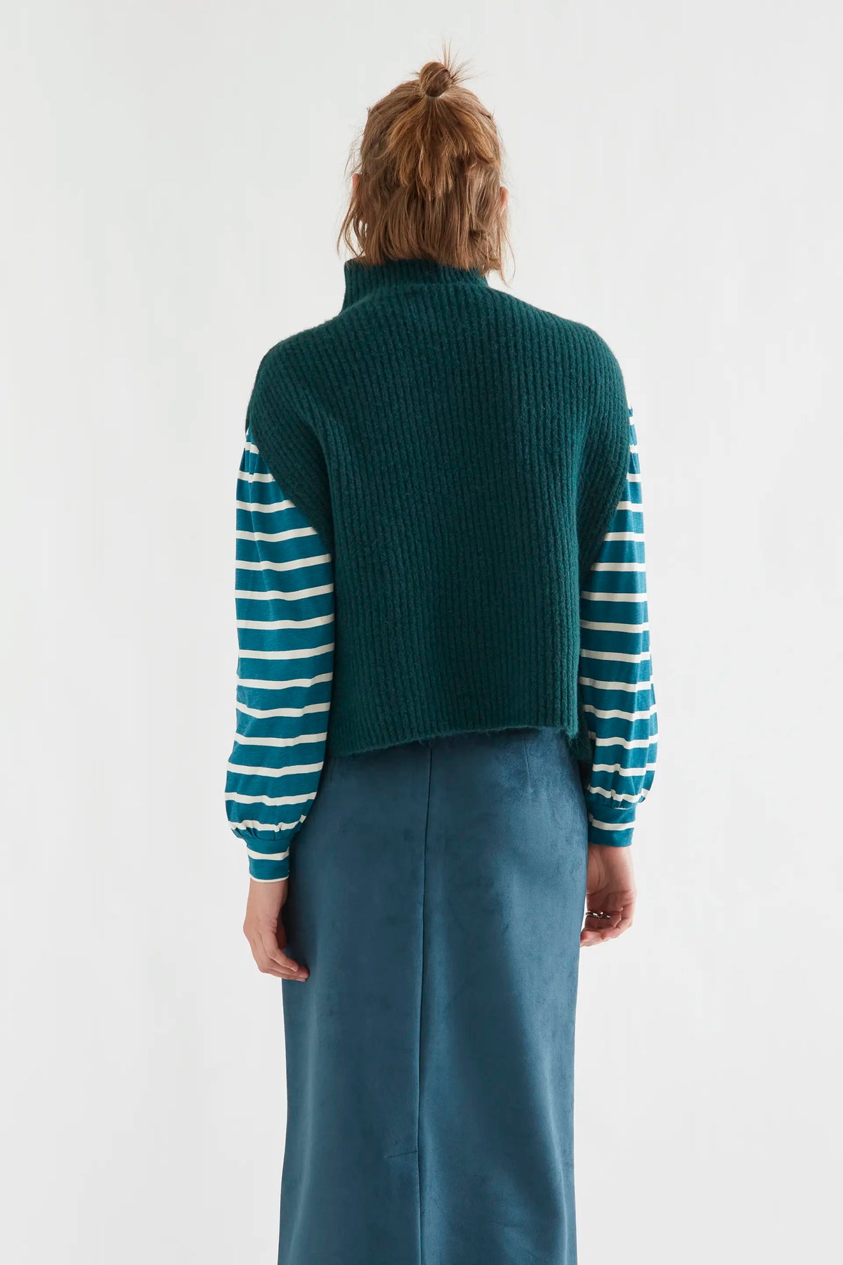 Dark green high-neck wool blend knit vest