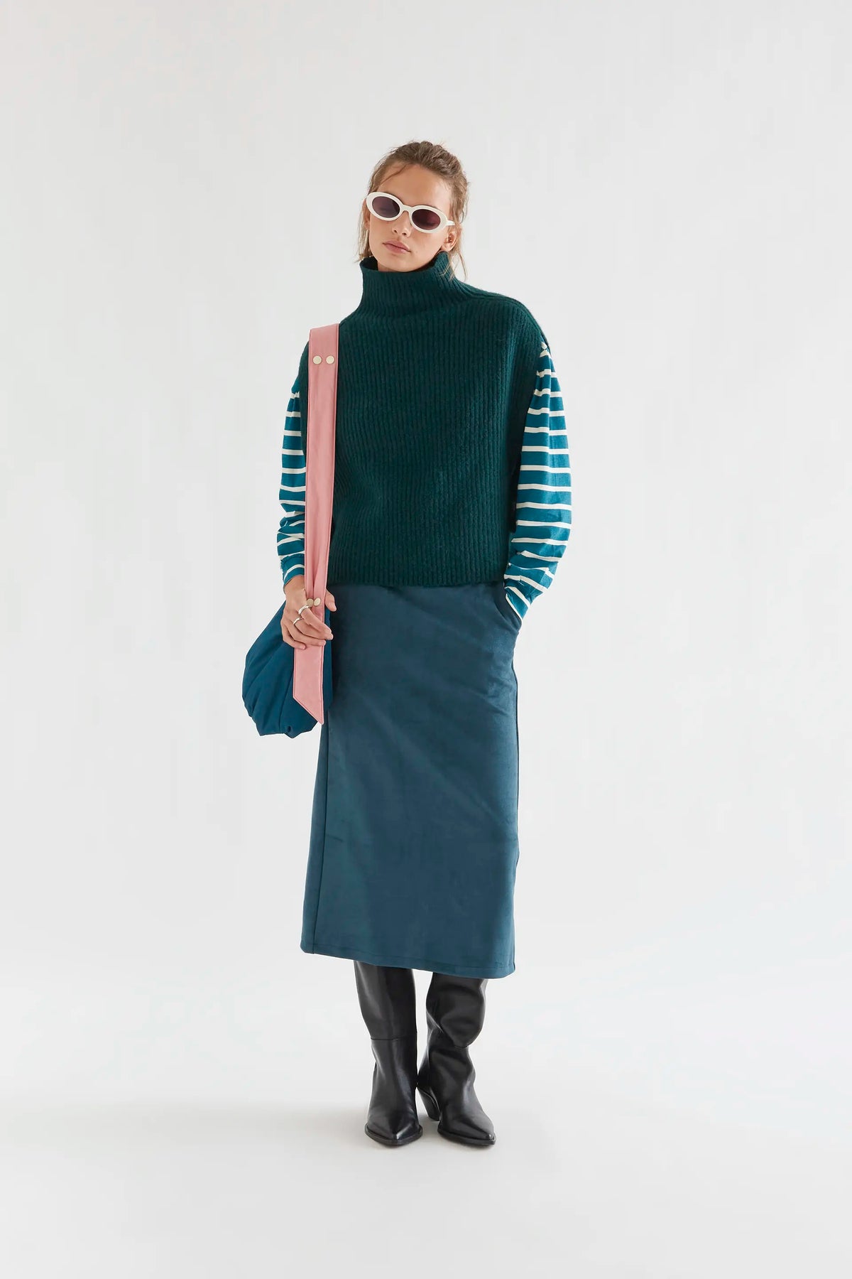 Dark green high-neck wool blend knit vest