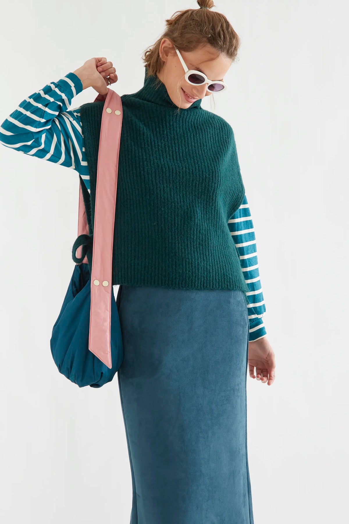Dark green high-neck wool blend knit vest