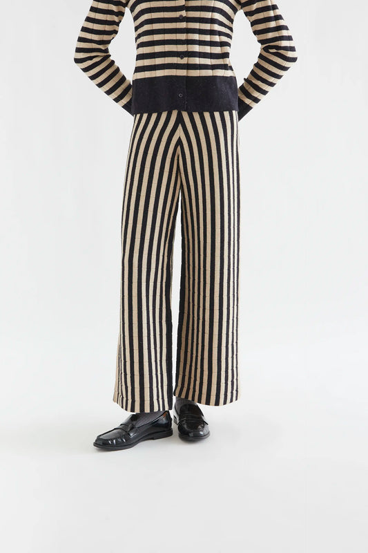 Knitted trousers with black and beige stripe print
