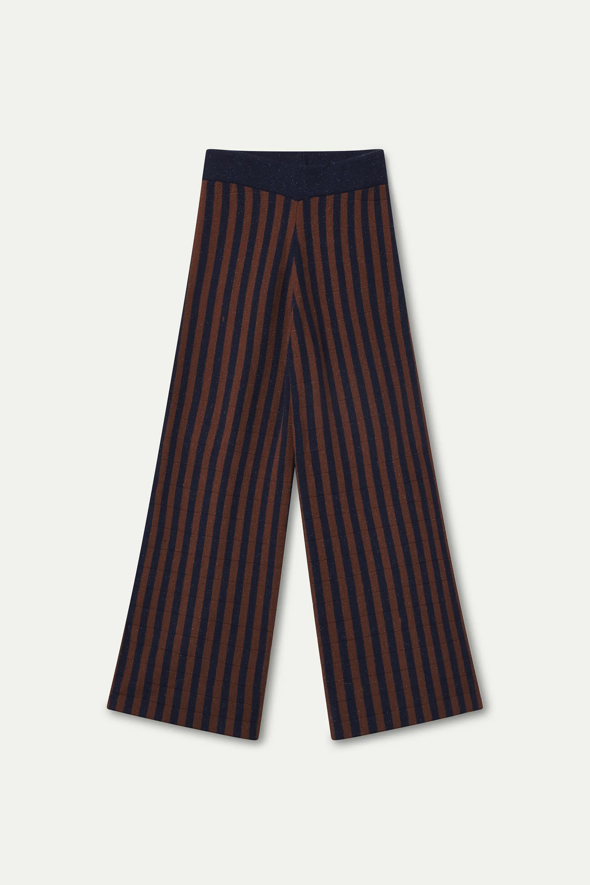 Pantalón punto con estampado de rayas azul marino y marrón