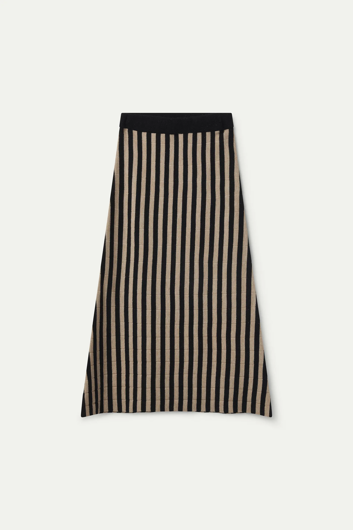 Falda midi con estampado de rayas negro y beige