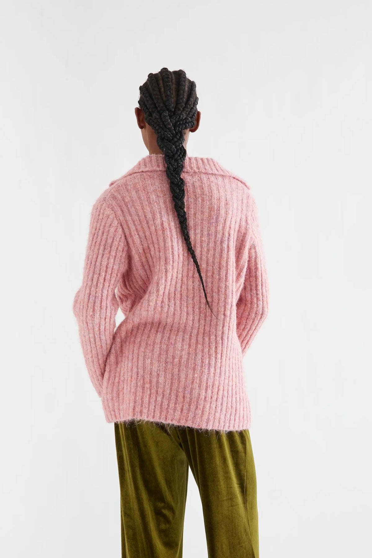 Jersey punto mezcla lana de rayas rosa