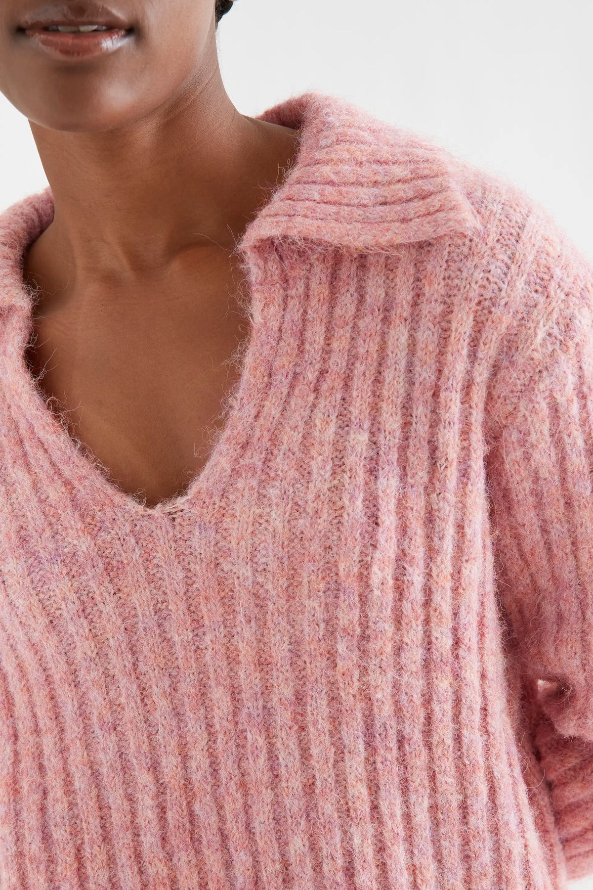 Jersey punto mezcla lana de rayas rosa