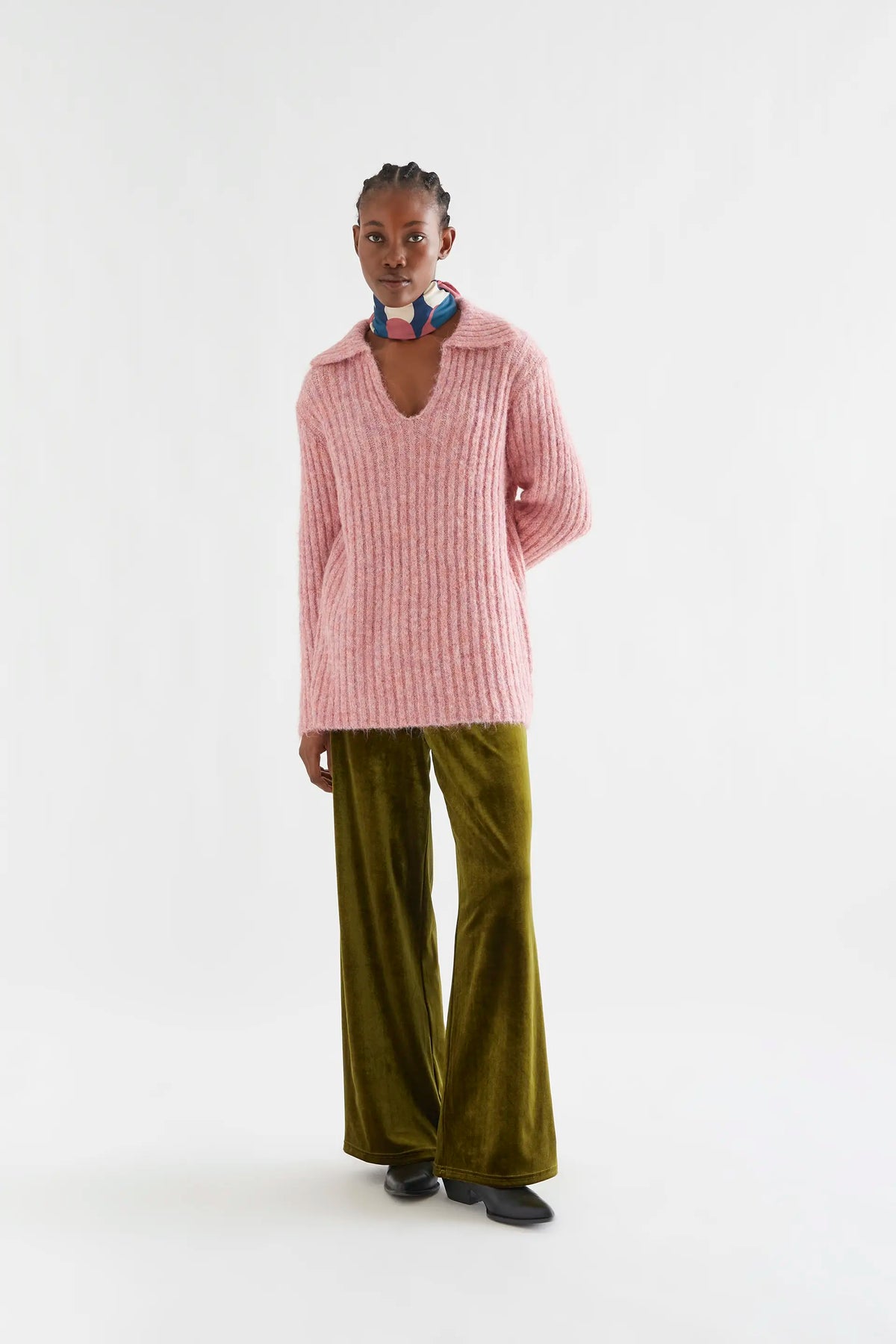Jersey punto mezcla lana de rayas rosa