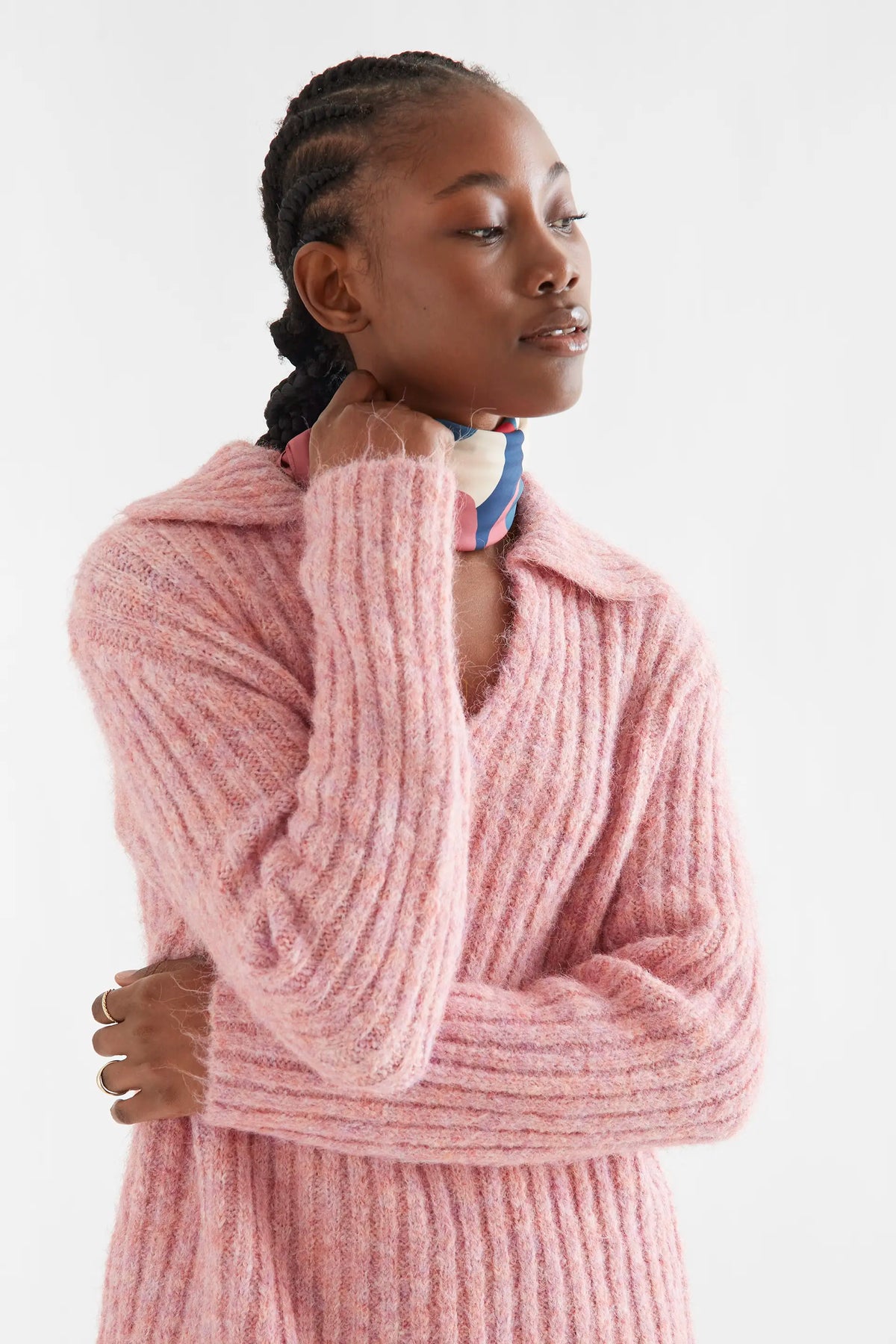 Jersey punto mezcla lana de rayas rosa