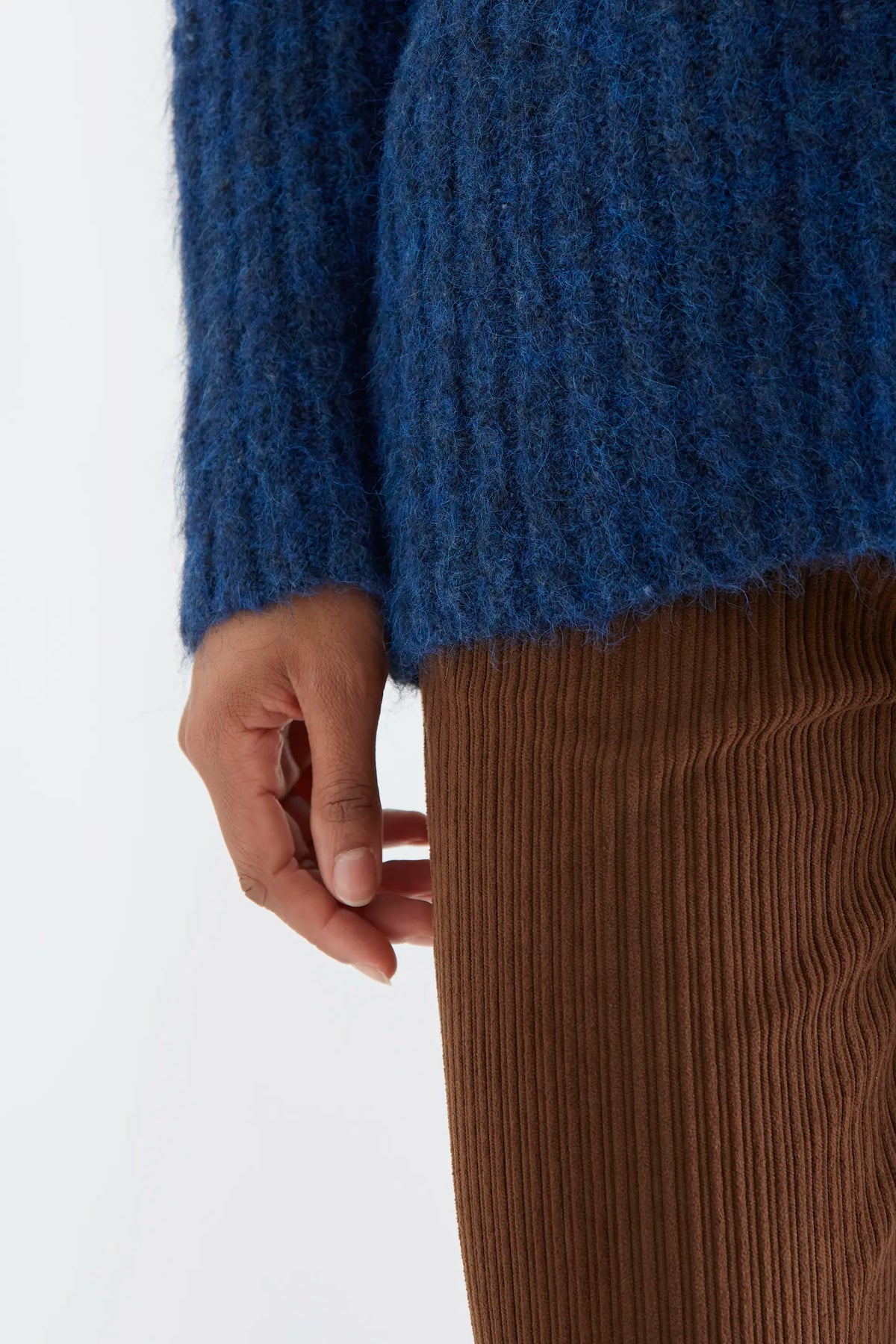 Navy blue striped wool blend knit sweater
