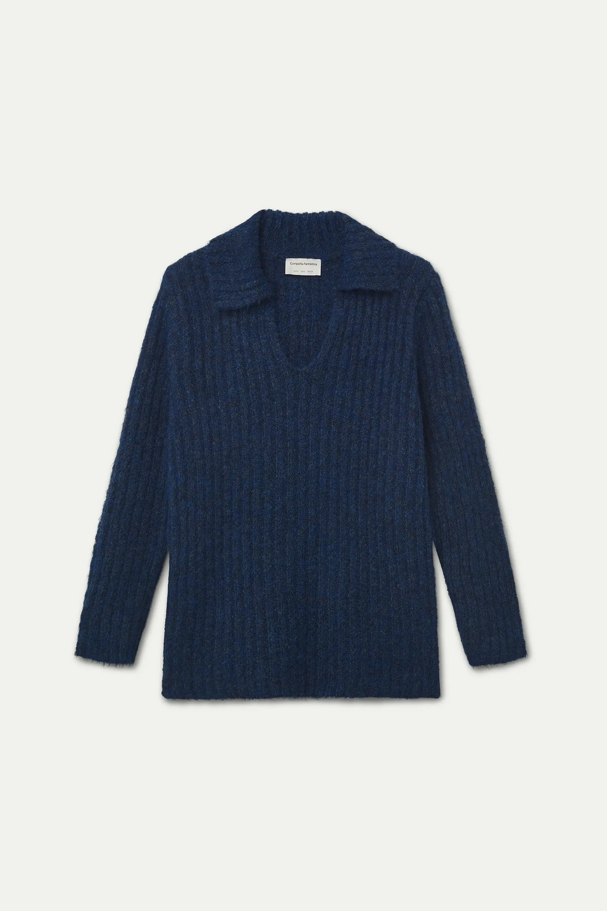 Navy blue striped wool blend knit sweater