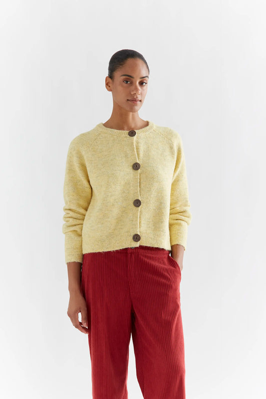 Yellow wool blend knit cardigan
