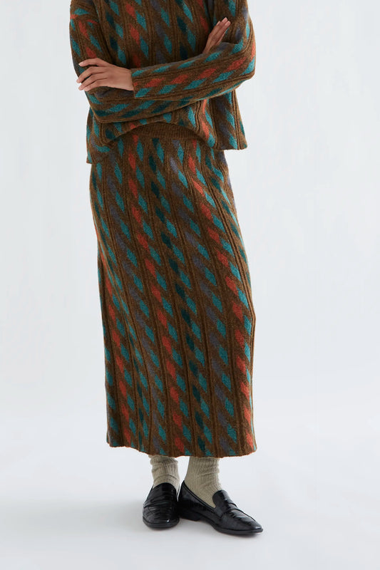 Falda midi con estampado geometrico multicolor