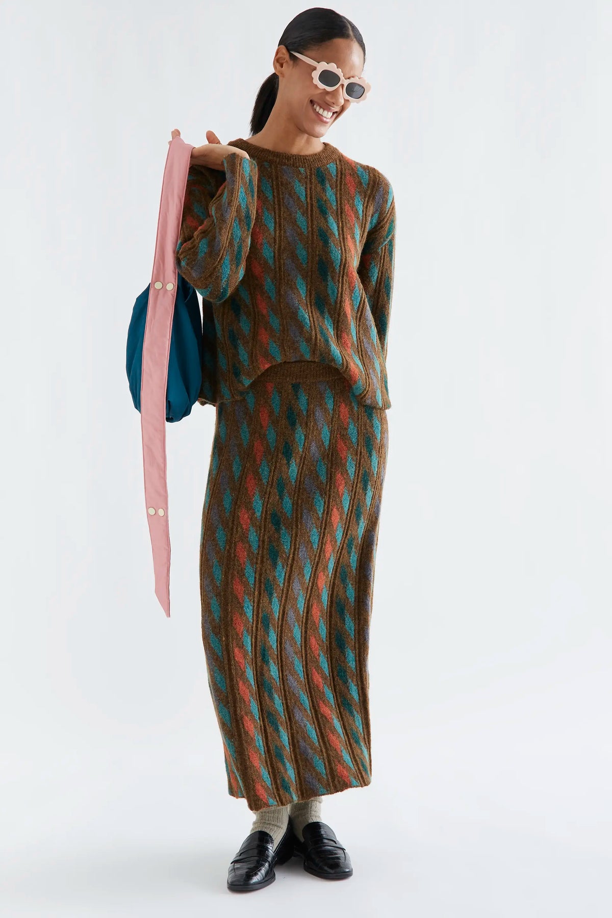 Falda midi con estampado geometrico multicolor