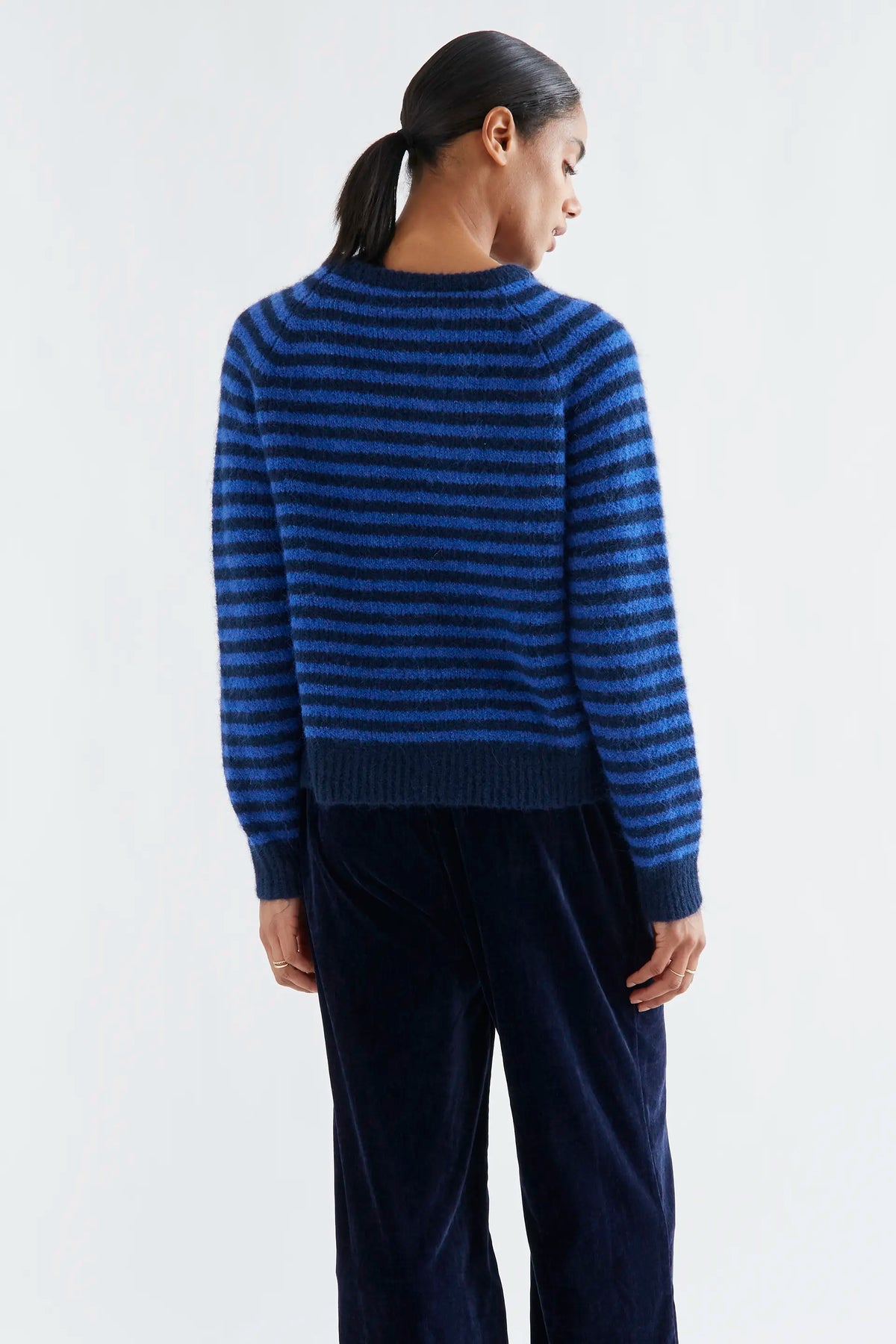 Navy blue and blue striped knit jumper