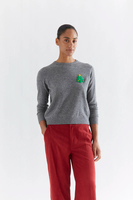 Maglione grigio con albero di Natale