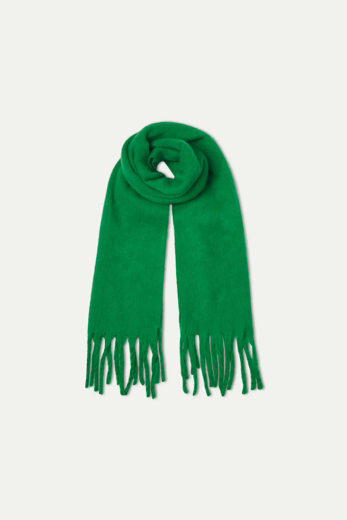 Green knitted scarf with fringes