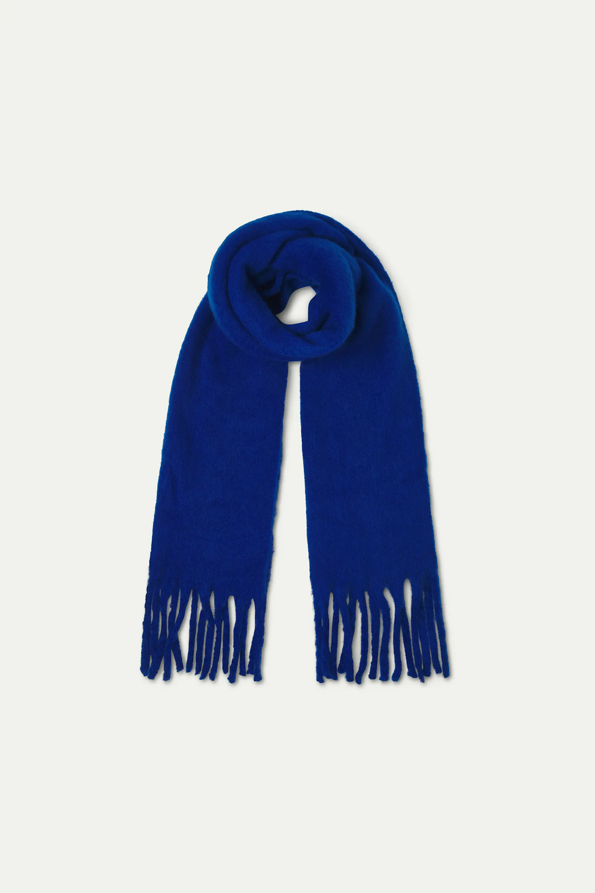 Blue knitted scarf with fringes