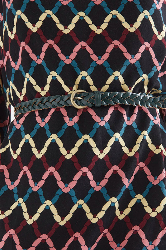 100% dark green braided leather belt