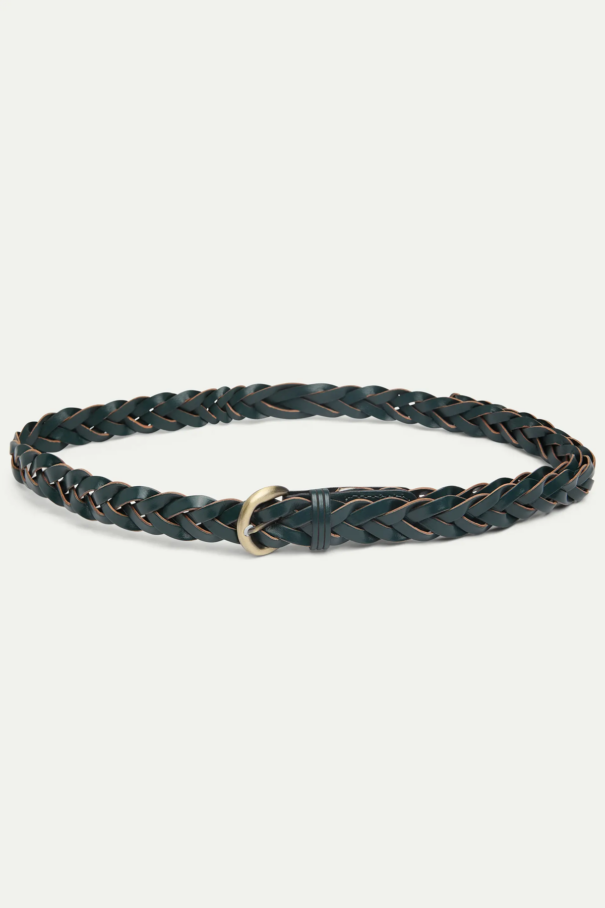 100% dark green braided leather belt