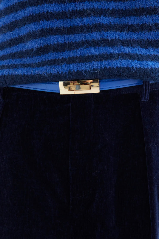 Plain blue faux leather belt